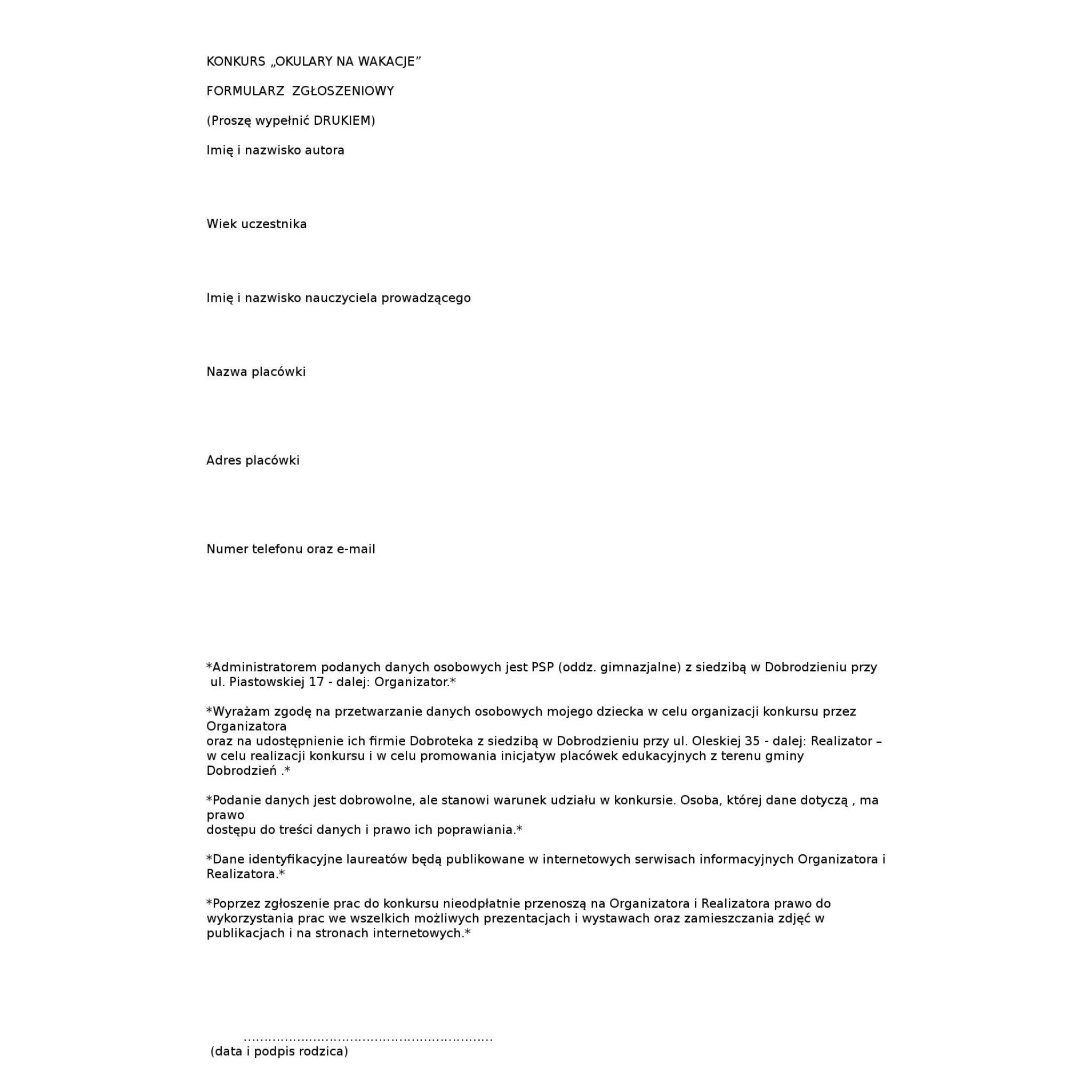 Konkurs "Okulary na wakacje"