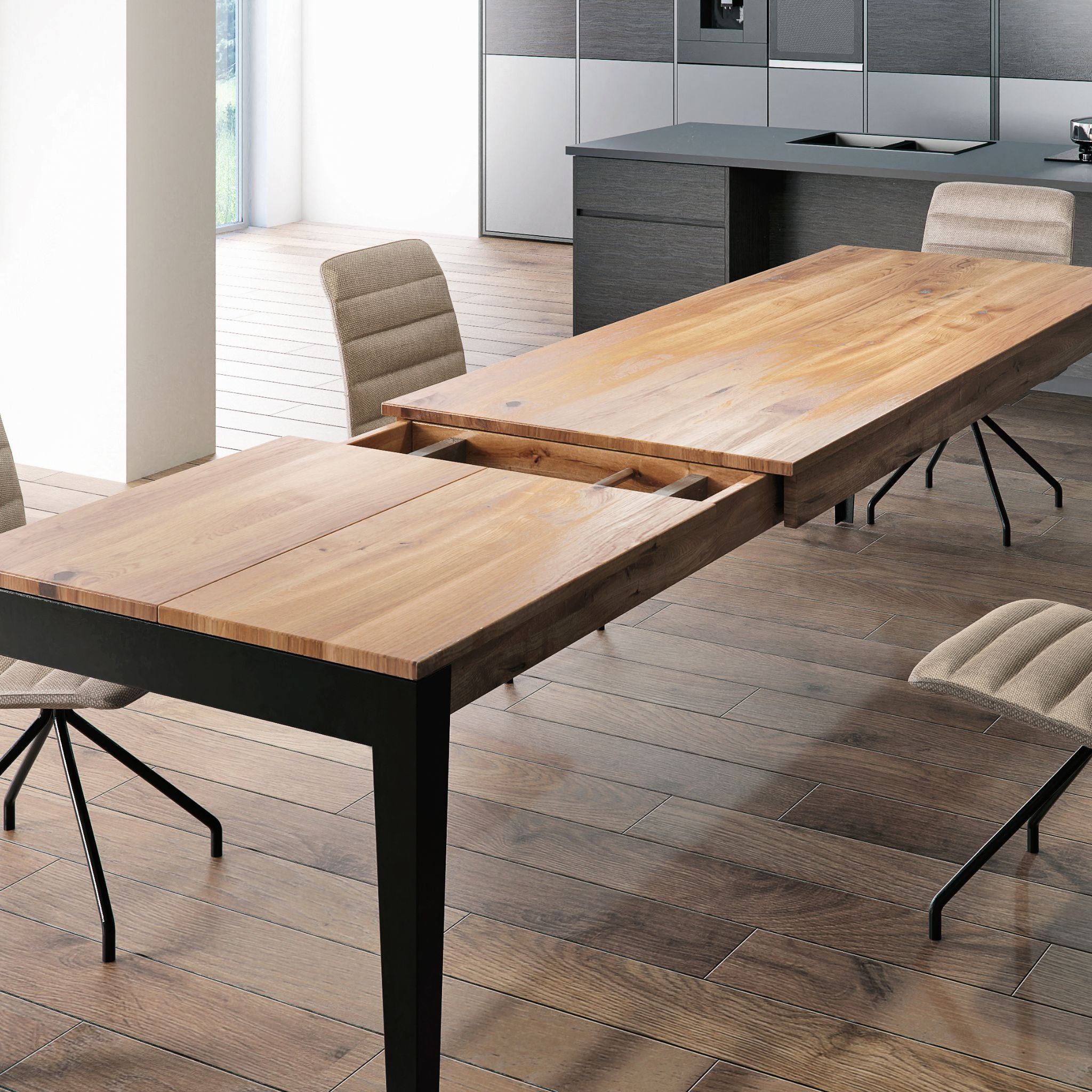 Stół rozkładany Floy Trebord – minimalistyczny stół dębowy w stylu loft